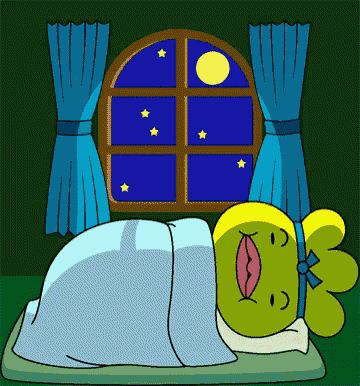 a cartoon of a person sleeping in front of a window with stars