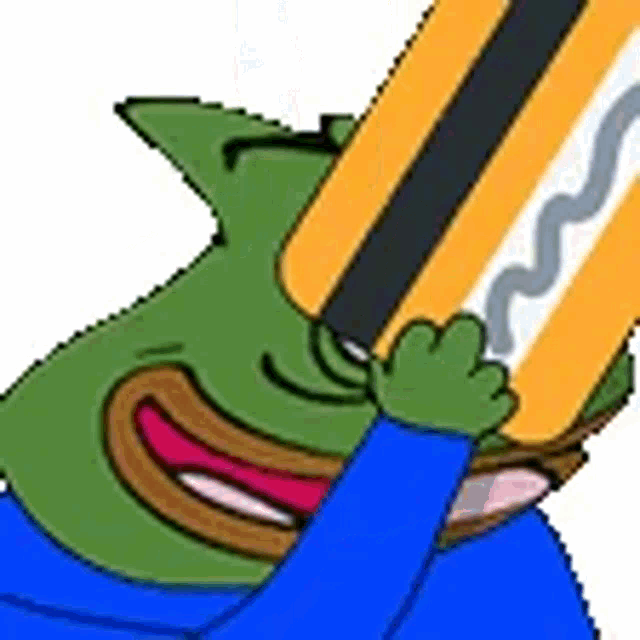 a cartoon frog is holding a pencil in his hand .