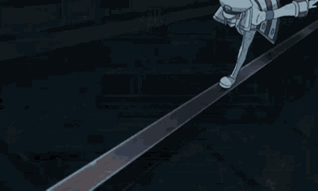 a cartoon character is holding a sword in his hand .