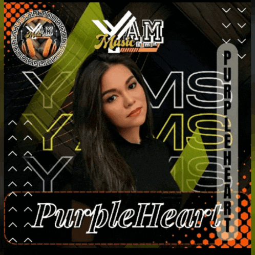 an advertisement for yam music shows a woman and says purple heart