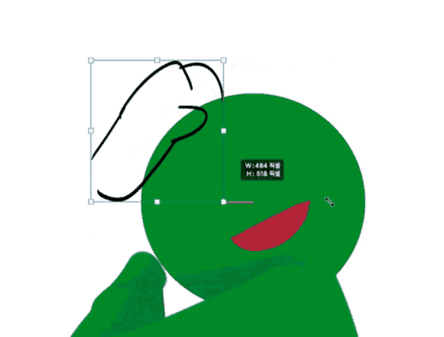 a drawing of a green frog with a red mouth and w 782 h 869 written on the bottom