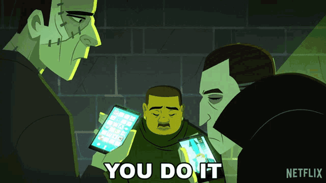 a cartoon of a man holding a cell phone with the words " you do it "