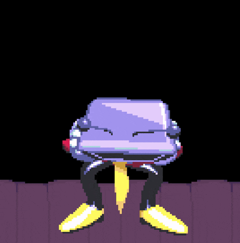 a pixel art of a man with a television head