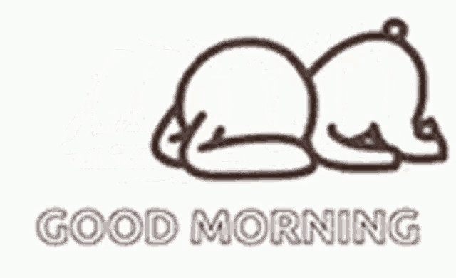 a drawing of a bear laying down with the words `` good morning '' .
