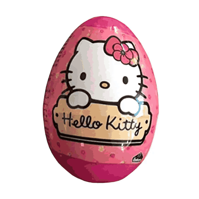a pink hello kitty egg with a hello kitty on it