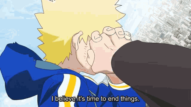 a cartoon of a man with the words i believe it 's time to end things below him