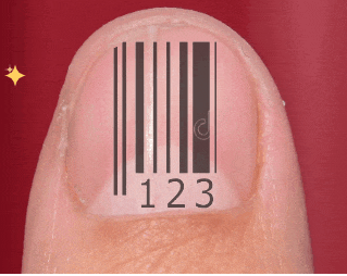 a close up of a finger with a barcode on it