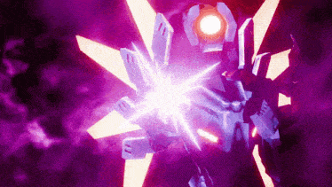 a robot with a purple light coming out of it 's eyes