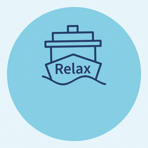 a blue circle with a boat and the words relax mein schiff relax below it