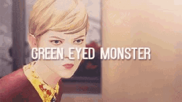 a video game character named green eyed monster looks angry