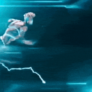 a person is running in a dark room with a light coming out of their hand .