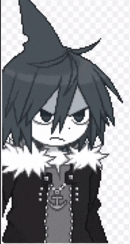 a pixel art drawing of a person with a shark hat on their head