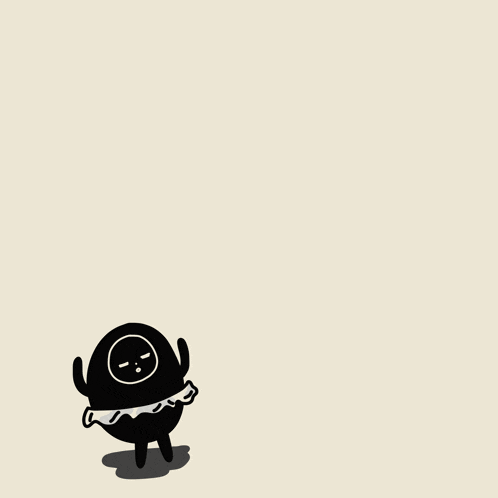 a black cartoon character with a circle in the middle of his face