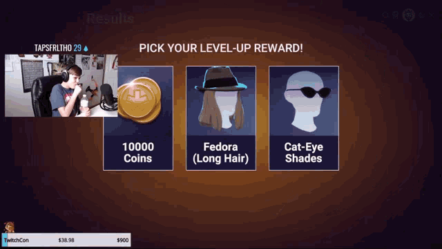 a screen that says " pick your level up reward "