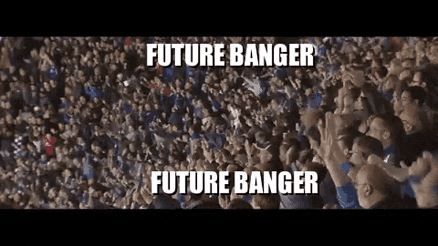 a crowd of people at a concert with the words future banger written on the screen