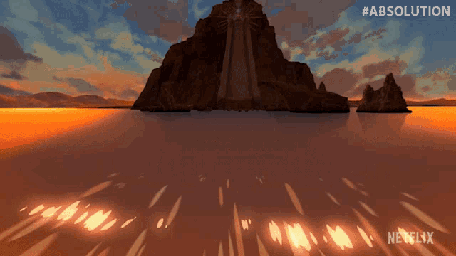 a netflix advertisement shows a sunset over a lake