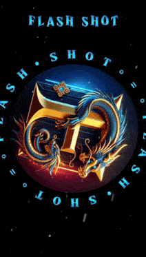 a logo for flash shot with a dragon in the center