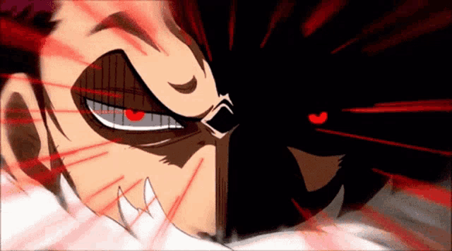 a close up of a person 's face with a red eye
