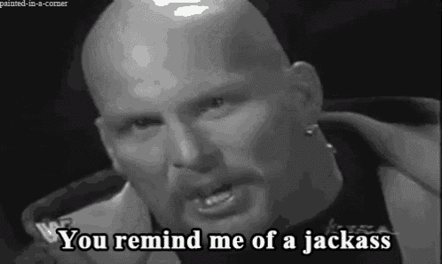 a black and white photo of a bald man with a beard saying `` you remind me of a jackass ''