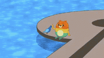 a pixel art drawing of a bear and a bird