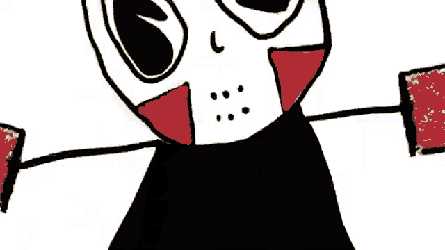 a cartoon drawing of a man wearing a mask and a black shirt .