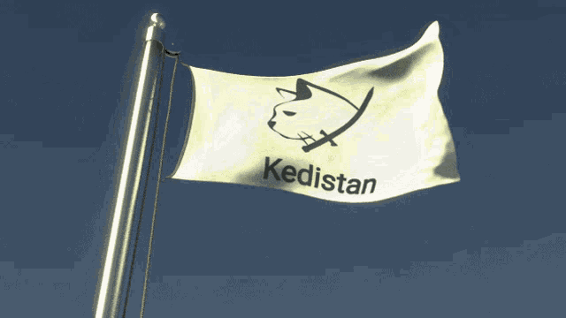 a white flag with a cat and the word kedistan written on it