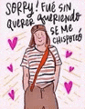 a cartoon of a woman in a striped shirt with a red ribbon around her neck .