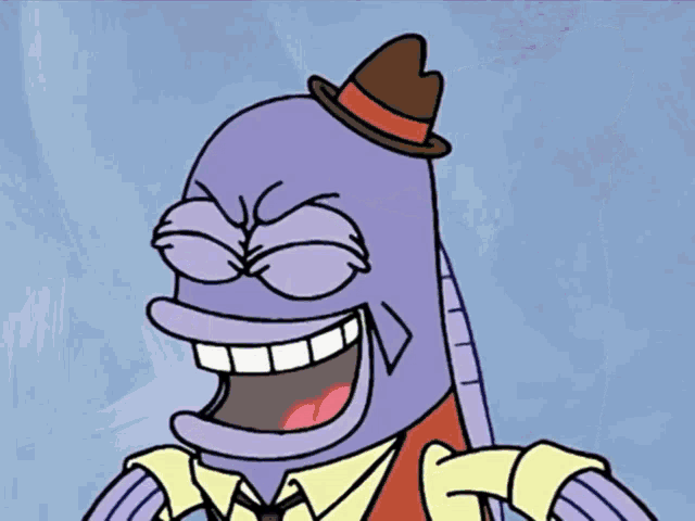 a cartoon character is laughing with his mouth open