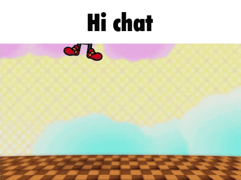 a cartoon character is hanging upside down with the words hi chat below her