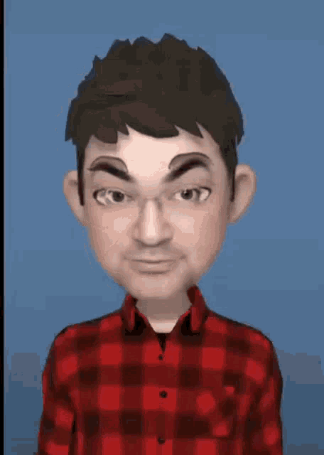 a cartoon of a man wearing a red plaid shirt and glasses