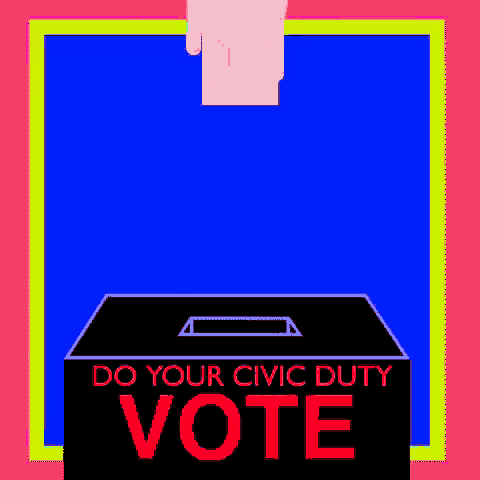 an illustration of a hand putting a ballot into a ballot box that says do your civic duty vote