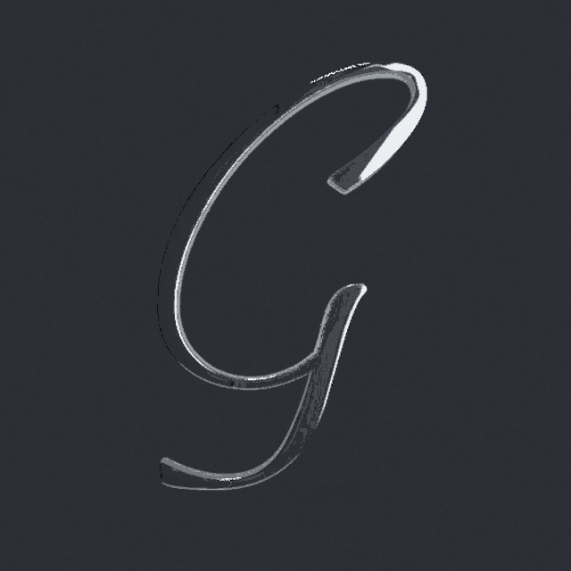 a silver letter g on a black background with the letters g on it