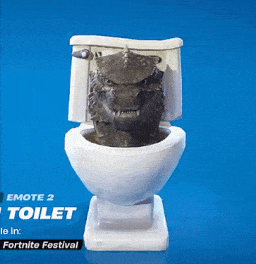 a toilet with a monster head in it and the words emote 2 toilet le in fortnite festival