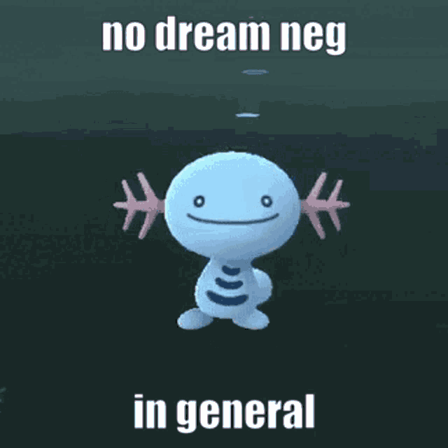 a cartoon character is standing in the dark with the words `` no dream neg in general '' written on it .