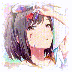 a girl with short hair is holding a brush on her forehead and looking up .