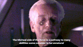 an older man is talking about the micheal side of the force which is a pathway to many abilities some consider to be unnatural