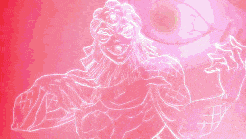 a pink and white drawing of a woman with a crown on her head
