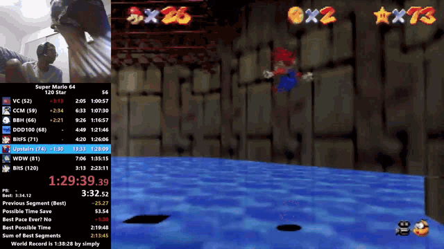 a screenshot of a video game called super mario 64 with a time of 1:09:39