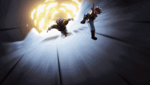 a cartoon character is kicking another character in the face