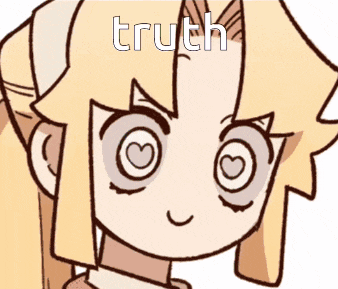 a cartoon of a girl with a heart in her eyes and the word truth written above her