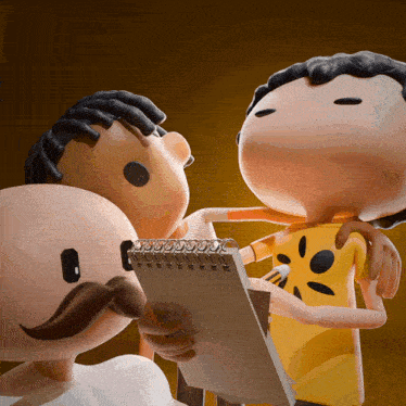 a cartoon drawing of a man holding a notebook