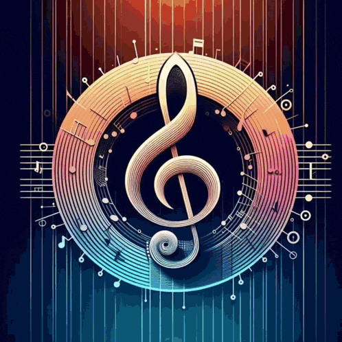 a treble clef surrounded by music notes on a dark background