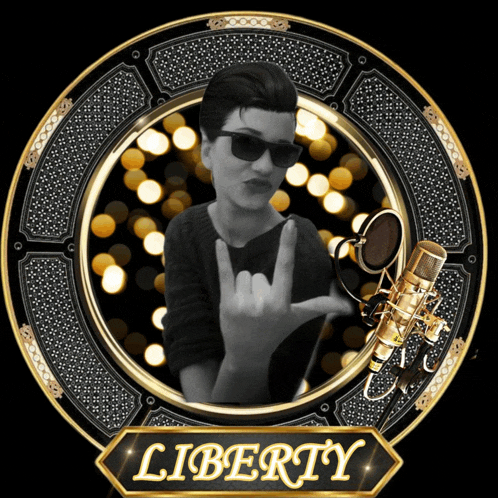 a picture of a man with a microphone and the word liberty on the bottom