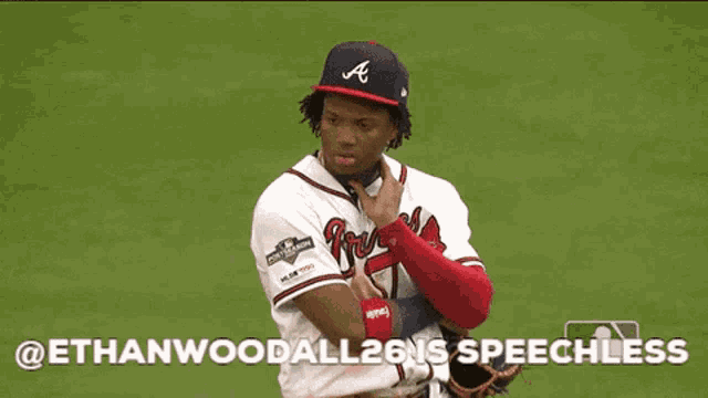 a baseball player with the word speechless on the bottom left