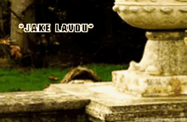 a picture of a statue with the name jake laudu on the bottom