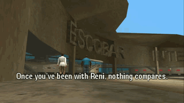 a video game scene with the words once you ve been with reni nothing compares