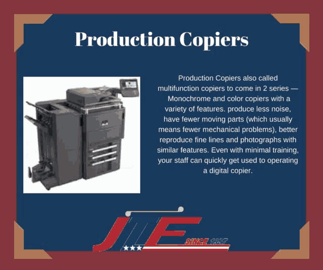 a picture of a production copier with the words production copiers below it