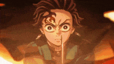 a close up of a cartoon character with a knife in his mouth .