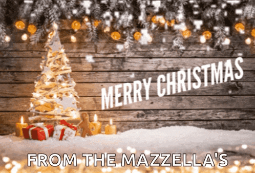 merry christmas from the mazzella 's with a wooden background