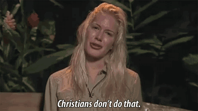 a blonde woman is crying and says `` christians don 't do that '' .